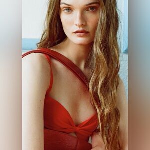 NEW! ZARA Red Knit Crop Top w/Cut Detail Out Small